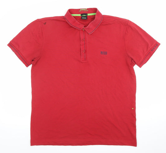 Hugo Boss Men's Red Slim Fit Cotton Polo Shirt Size L