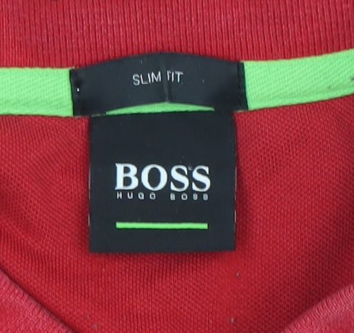 Hugo Boss Men's Red Slim Fit Cotton Polo Shirt Size L
