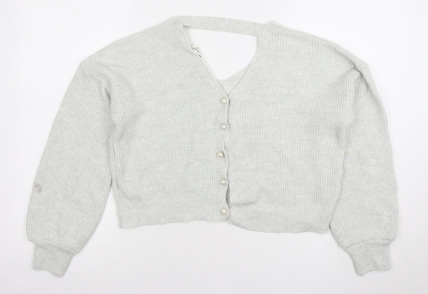 New Look Women’s Grey V-Neck Rib Knit Button Cardigan Size 12
