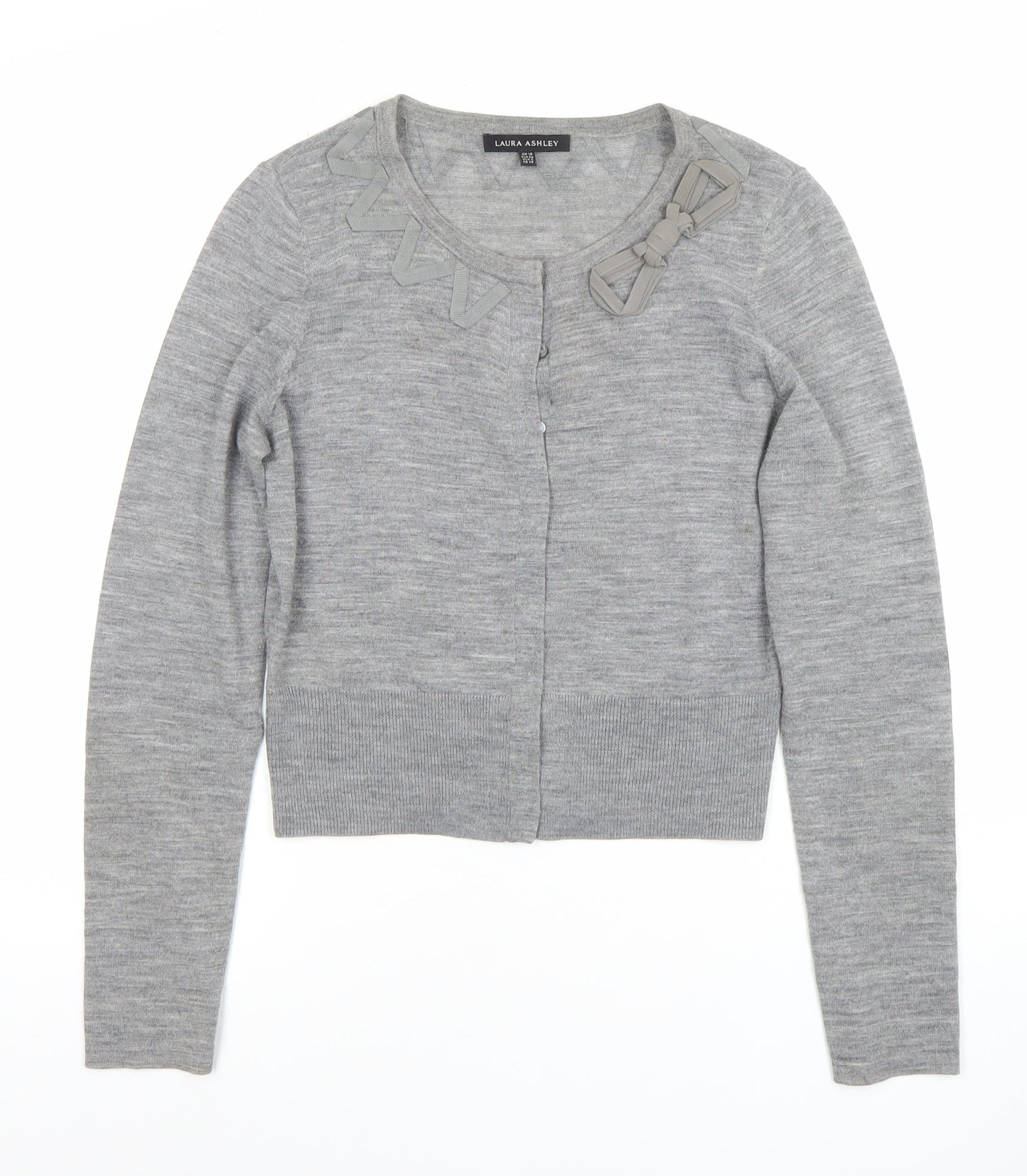 Laura Ashley Women's Grey Wool Blend Bow Cardigan UK 10