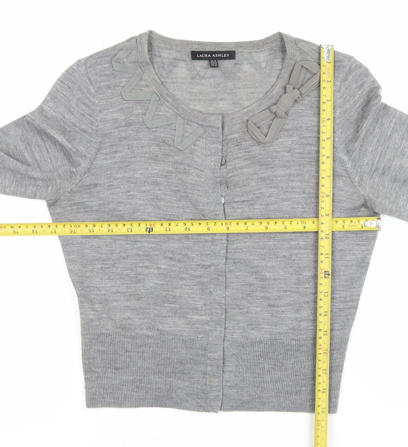 Laura Ashley Women's Grey Wool Blend Bow Cardigan UK 10