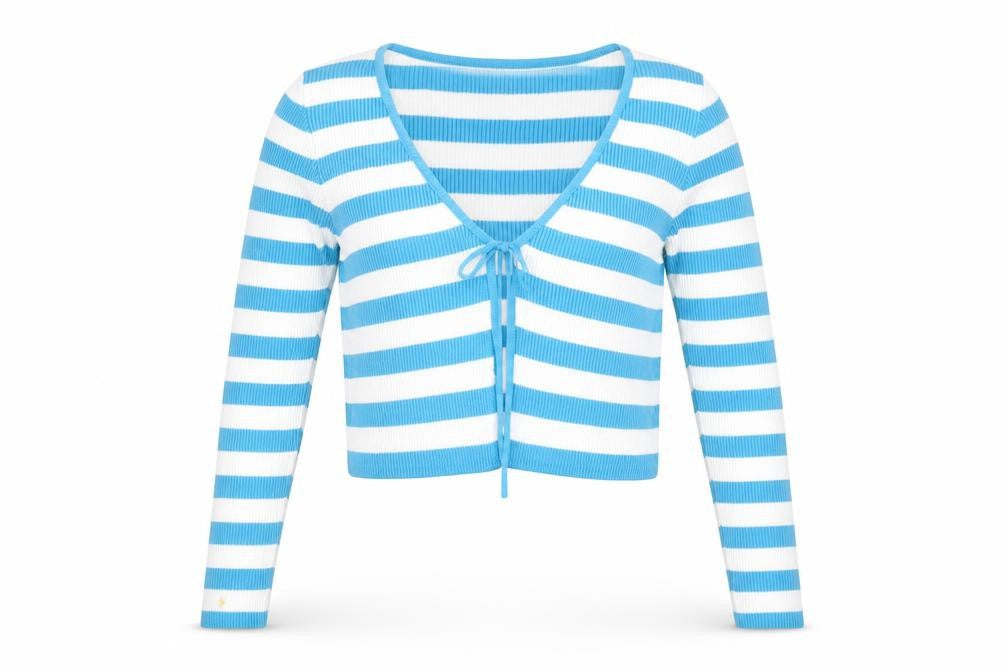 Primark Unisex Blue Striped V-Neck Tie Front Cardigan M