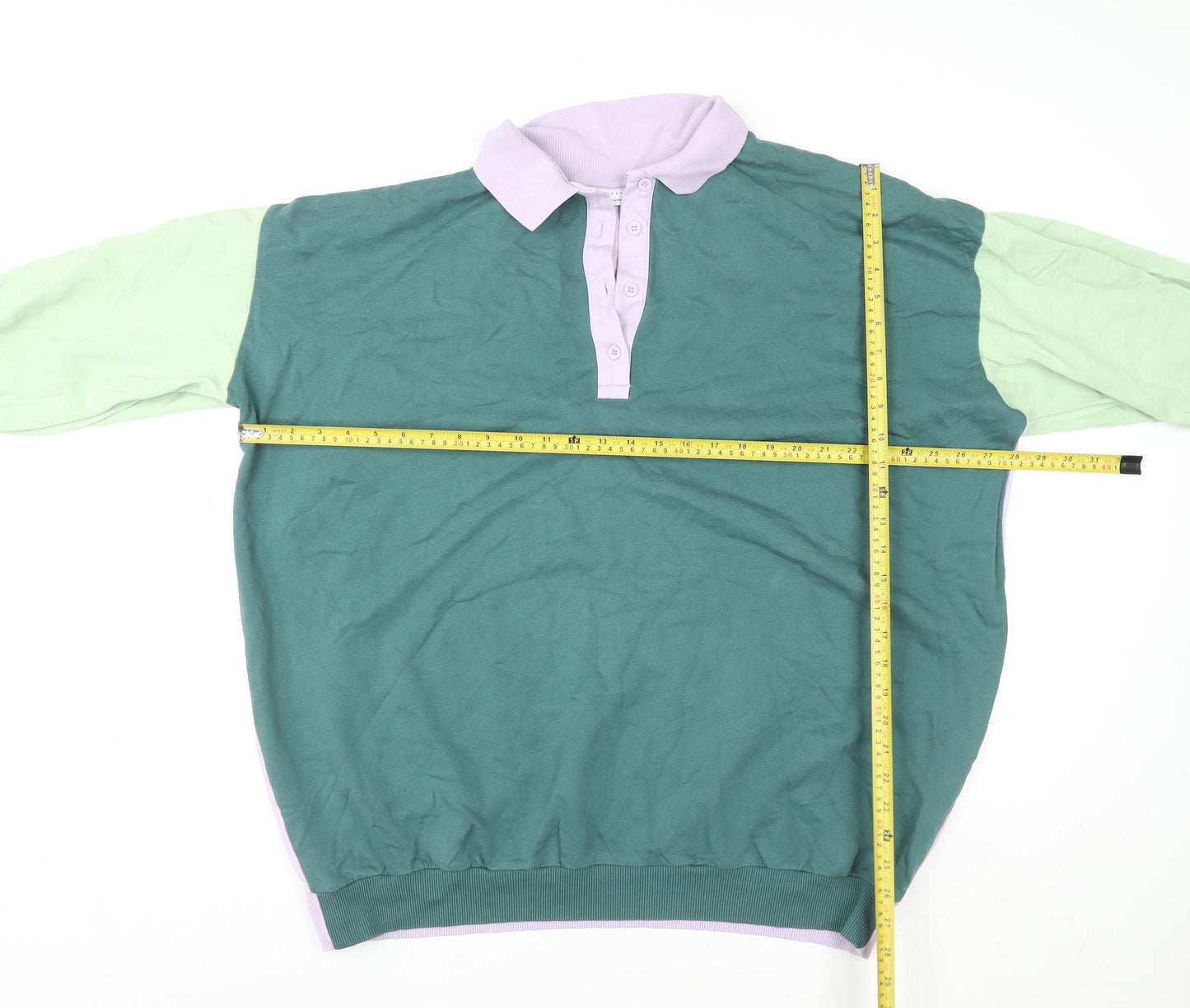 ASOS Design Women's Green Lilac Colourblock Henley Sweatshirt Size 8