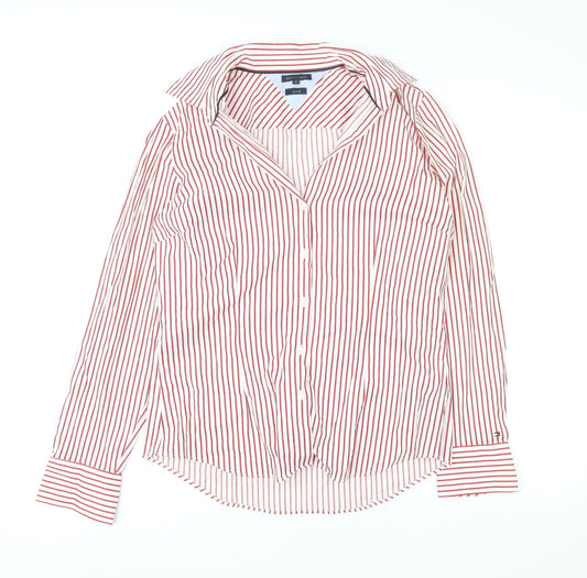 Tommy Hilfiger Women's Red Striped Cotton Stretch Button-Up Shirt Size 12