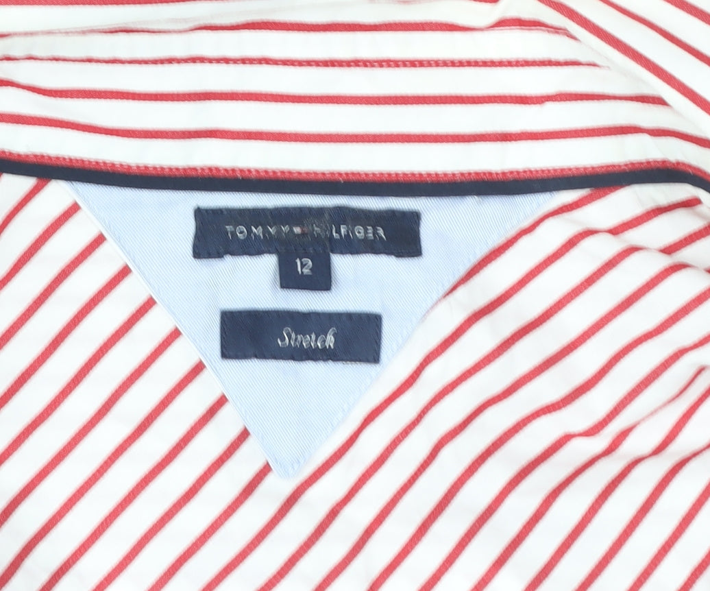 Tommy Hilfiger Women's Red Striped Cotton Stretch Button-Up Shirt Size 12