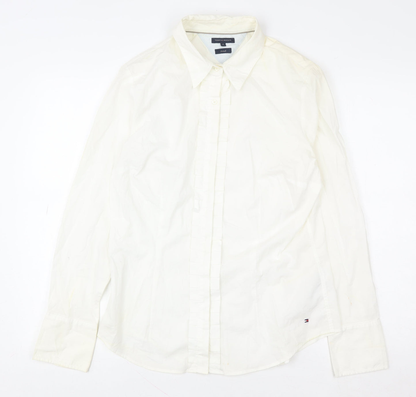 Tommy Hilfiger Women's White Cotton Stretch Button-Up Shirt Size 12