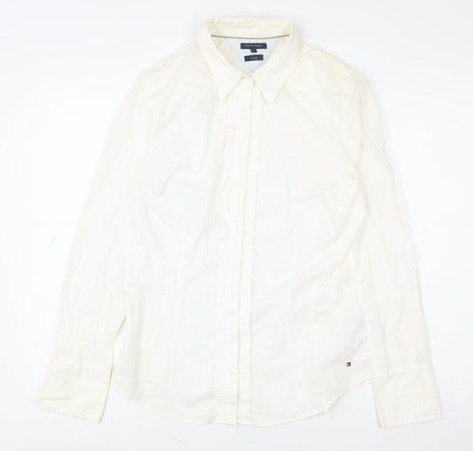 Tommy Hilfiger Women's White Cotton Stretch Button-Up Shirt Size 12