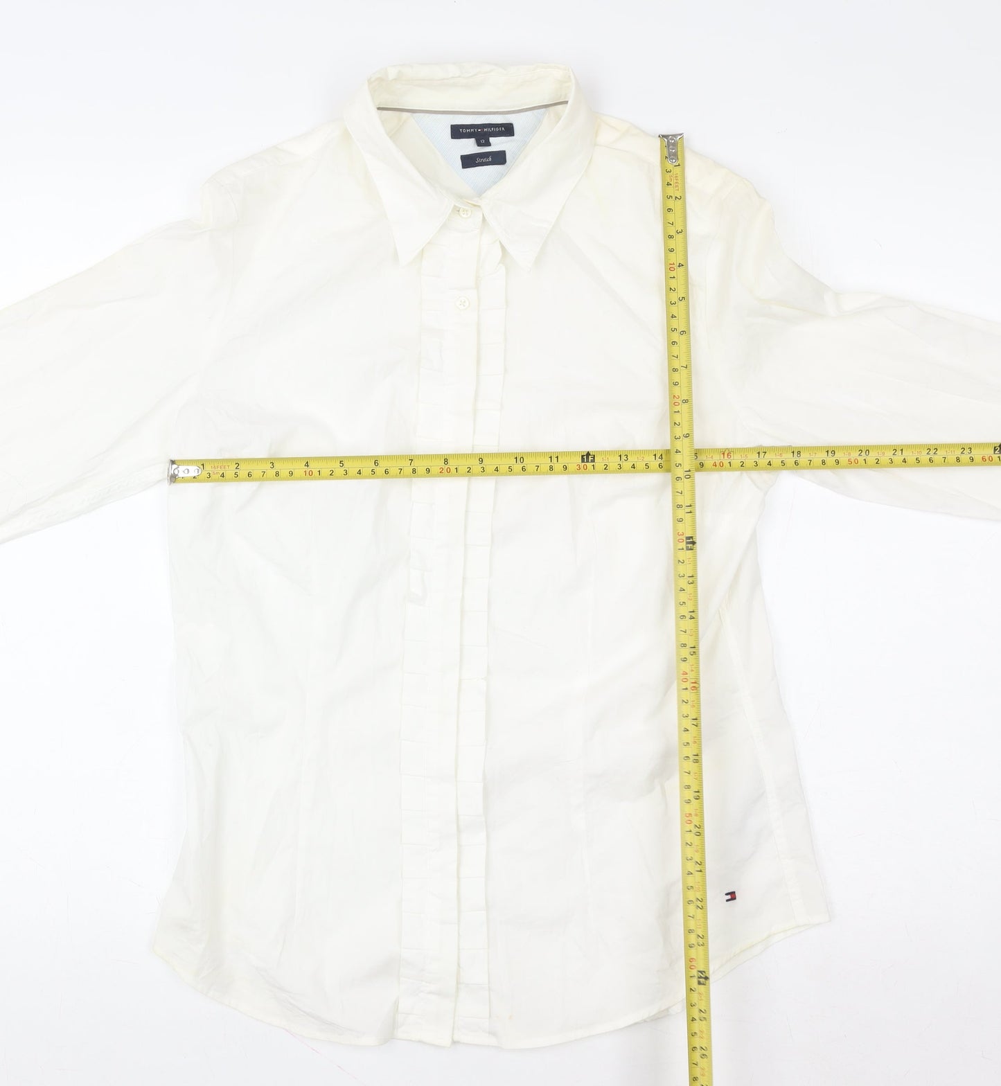 Tommy Hilfiger Women's White Cotton Stretch Button-Up Shirt Size 12