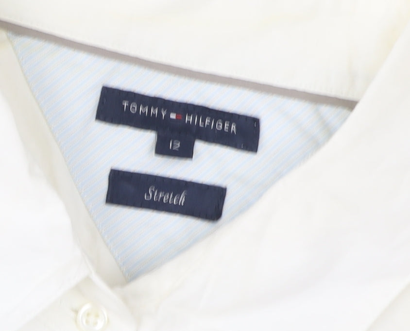 Tommy Hilfiger Women's White Cotton Stretch Button-Up Shirt Size 12