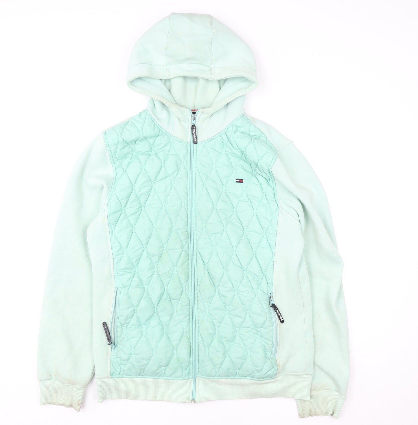 Tommy Hilfiger Womens Green 2XL Hooded Quilted Zip Jacket