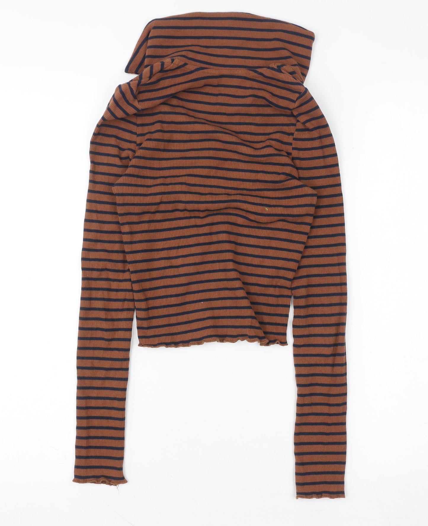 New Look Women’s Brown Striped Collared Cropped Long Sleeve Top Size 8