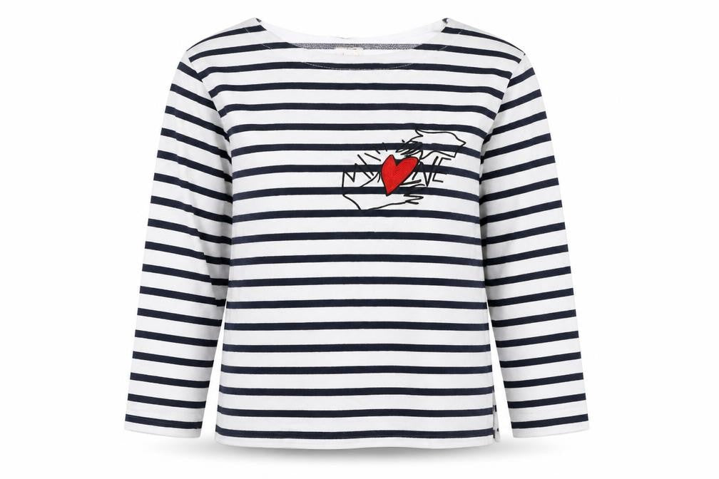 Jigsaw Women’s White Navy Stripe Love Embroidered Cotton Jumper XS
