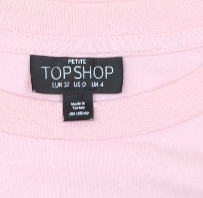Topshop Petite Women Pink Embroidered 'Sweet' Cotton T-Shirt UK 4