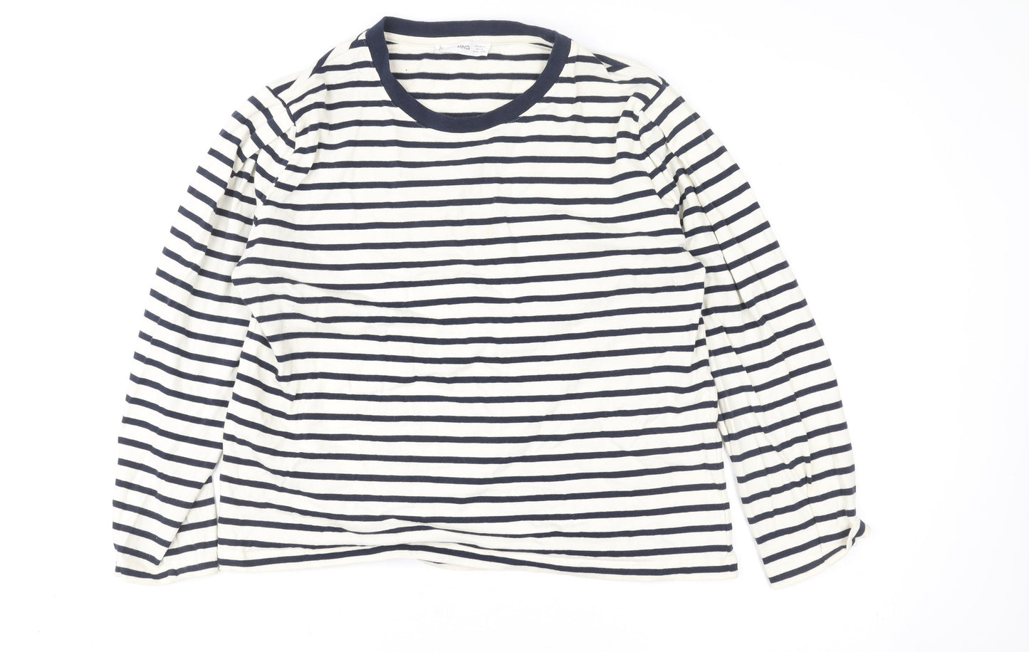 MNG Women Blue & White Striped Pullover Sweatshirt XL Cotton
