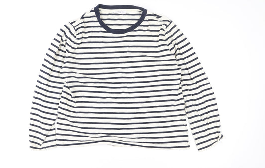MNG Women Blue & White Striped Pullover Sweatshirt XL Cotton