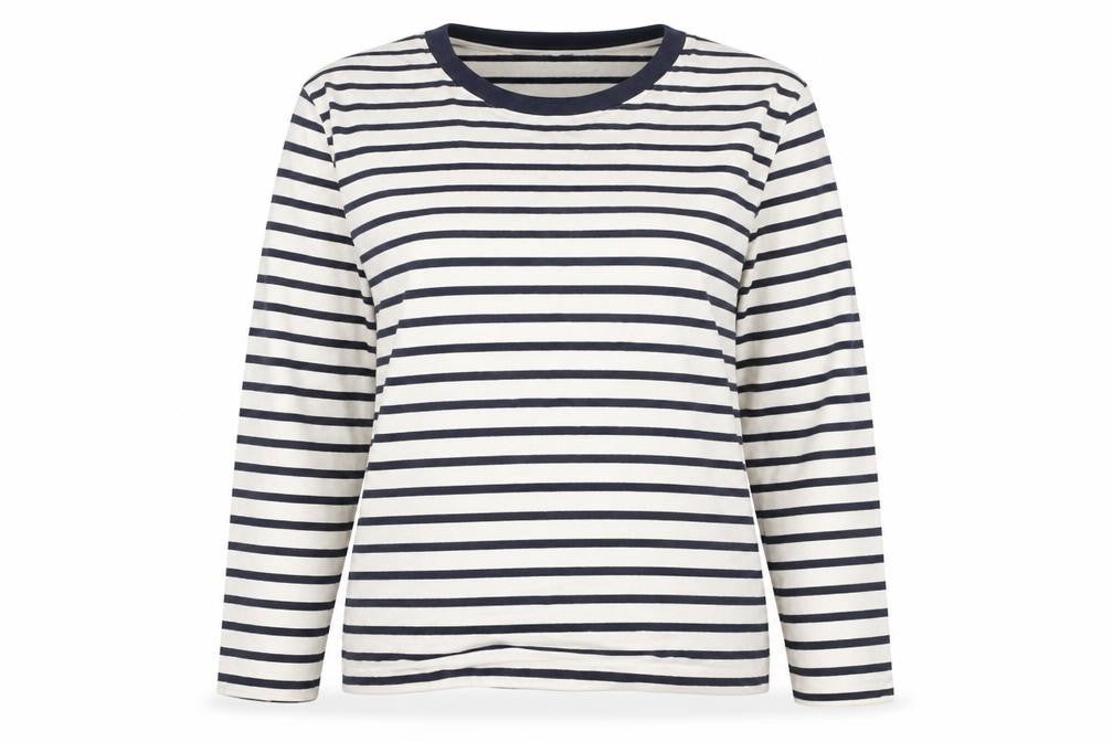 MNG Women Blue & White Striped Pullover Sweatshirt XL Cotton