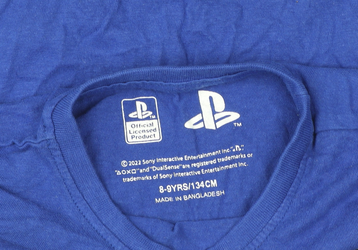 Primark Boys Blue PlayStation Graphic T-Shirt 8-9 Years Casual Short Sleeve