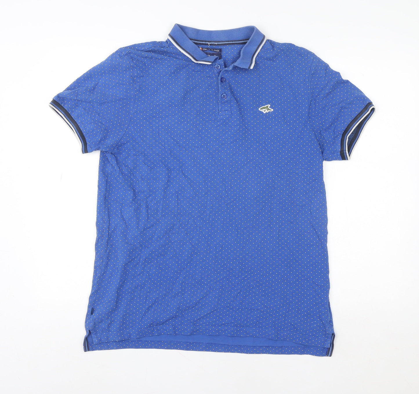 Le Shark Men Blue Polka Dot Polo Shirt Size L Short Sleeve Cotton