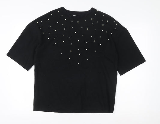 Marks and Spencer Women Black Size 10 Beaded Pullover Sweater