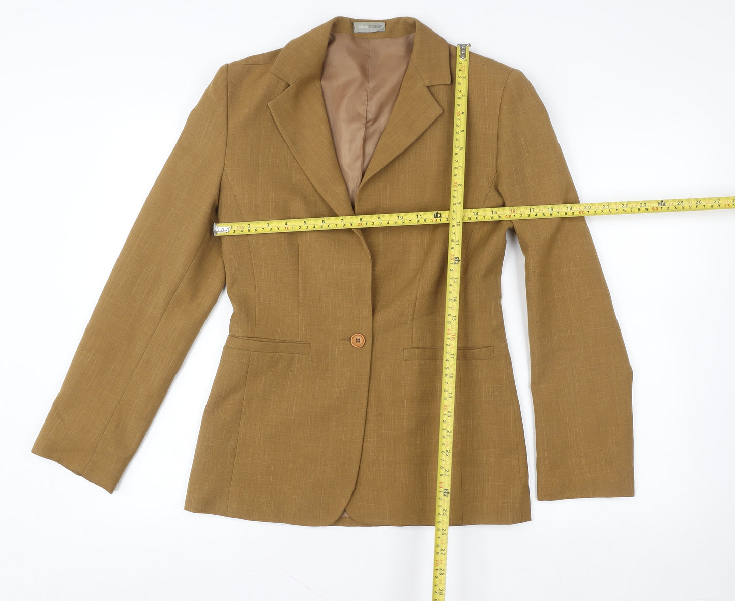 Anna Rossi Womens Brown Single-Breasted Blazer Size 12 Polyester Lined