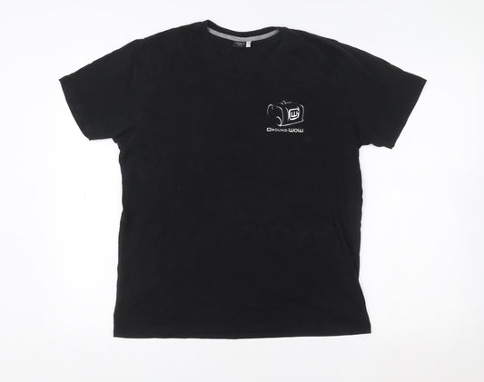 Premium Men Black Cotton Crew Neck Short Sleeve T-Shirt M