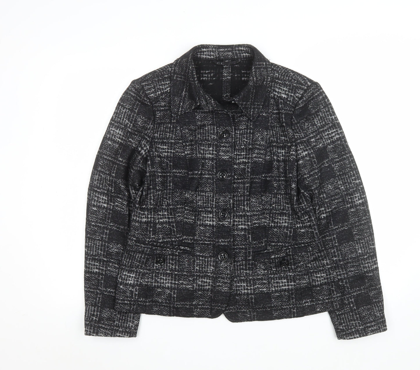 Basler Collection Women's Black Check Wool Blend Blazer Size 14