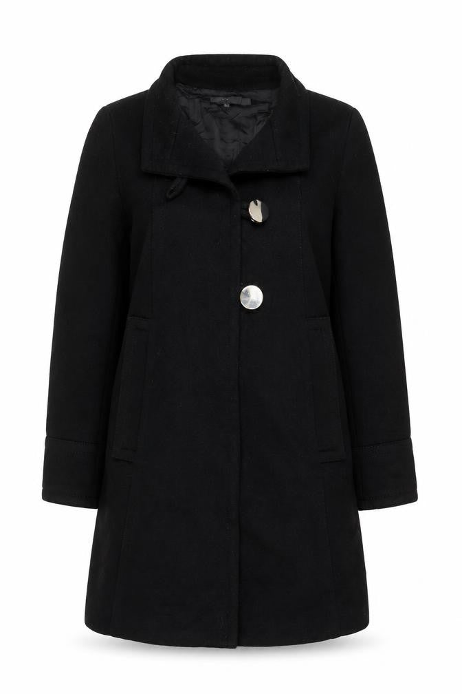 Zara Women Black Wool Mid-Length Overcoat Size S