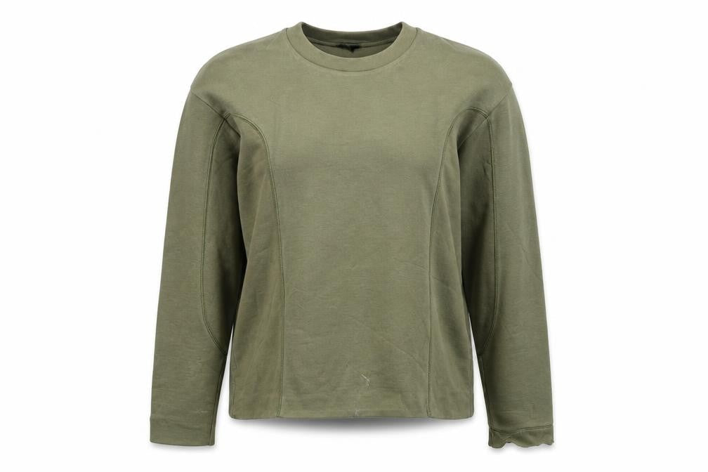 Front view of COS women’s khaki green long sleeve crew neck sweatshirt, size S