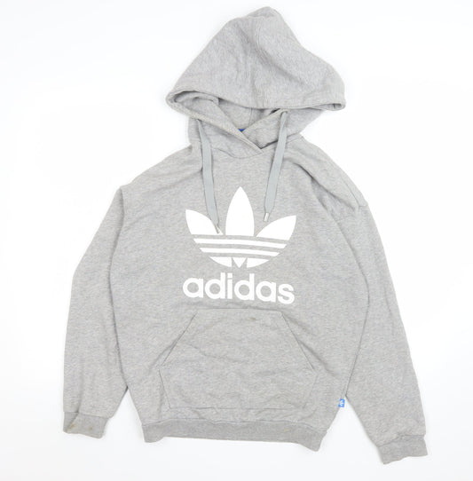 Adidas Womens Grey Hoodie Size 6 Pullover Cotton Blend Hooded Sweatshirt