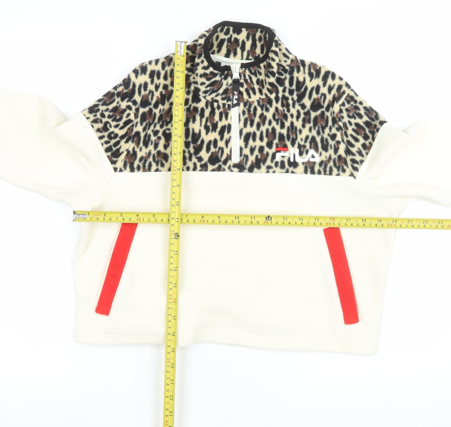 FILA Women's Beige Leopard Fleece 1/2 Zip Pullover Sweatshirt M