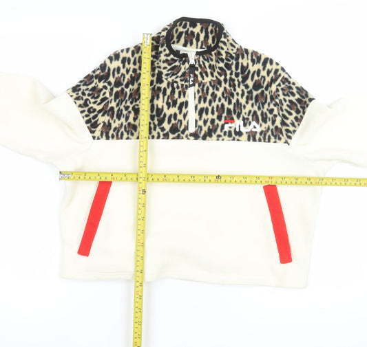 FILA Women's Beige Leopard Fleece 1/2 Zip Pullover Sweatshirt M