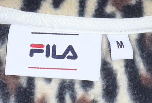 FILA Women's Beige Leopard Fleece 1/2 Zip Pullover Sweatshirt M