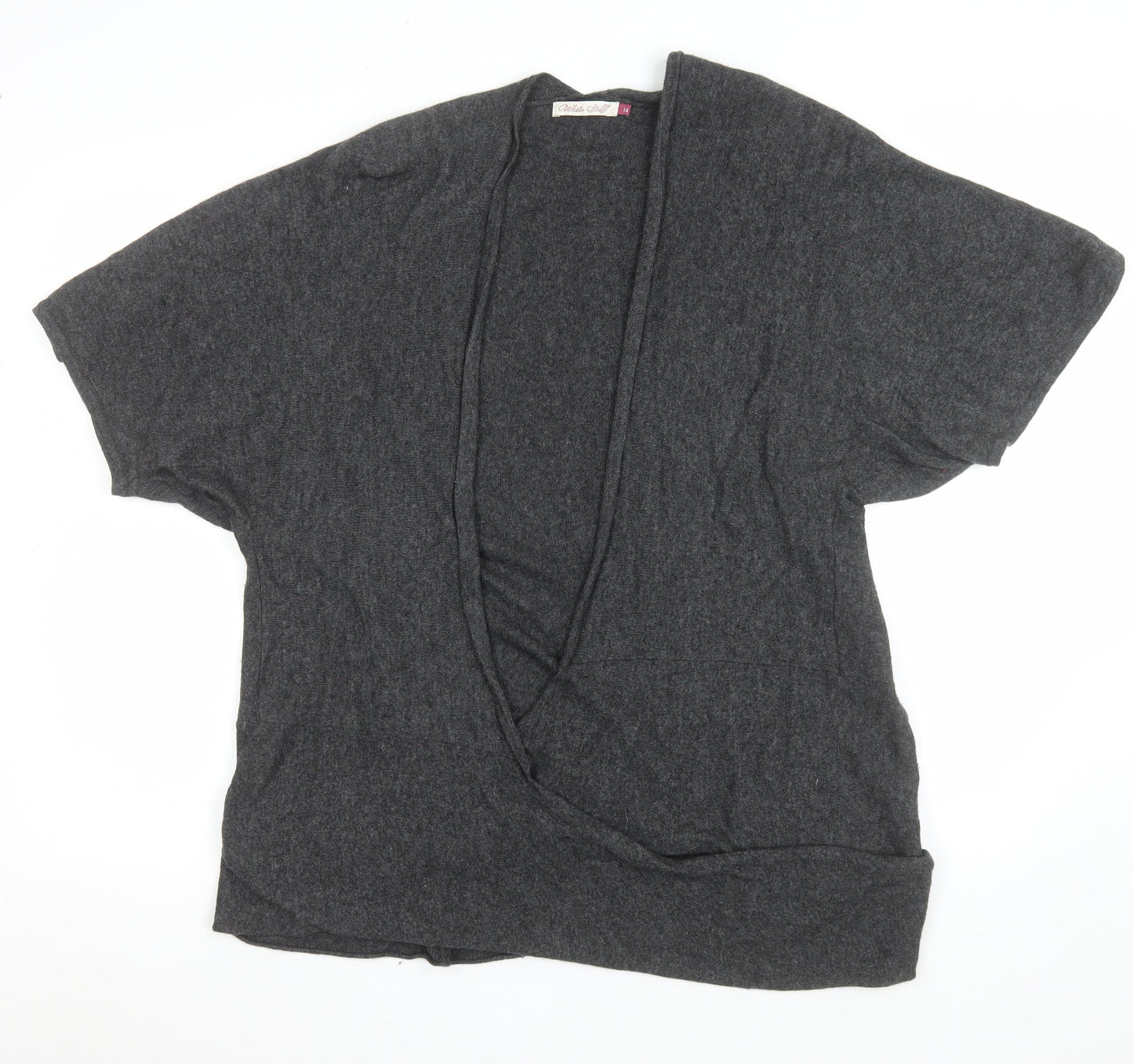 White Stuff Women Grey Size 14 Open Knit Short Sleeve Cardigan