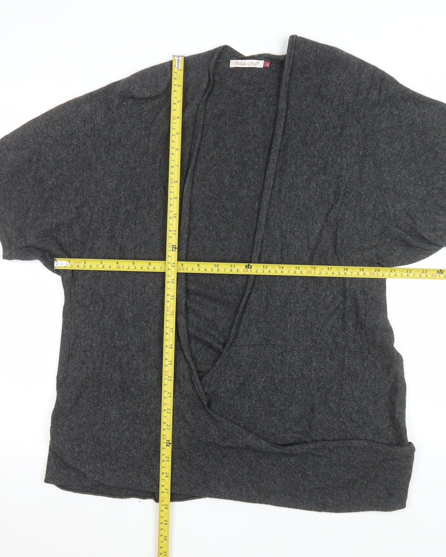 White Stuff Women Grey Size 14 Open Knit Short Sleeve Cardigan