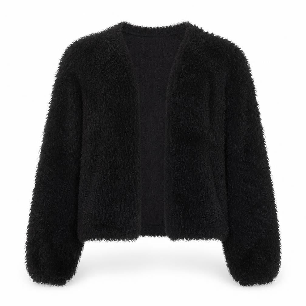 New Look Women's Black Cropped Open Front Fuzzy Jacket Size S