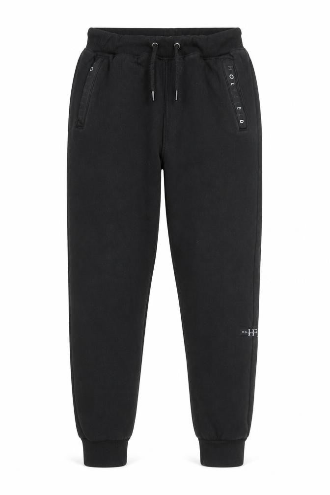 Front view of HOLYFIELD boys’ black fleece jogger trousers l 14-16 years cotton blend