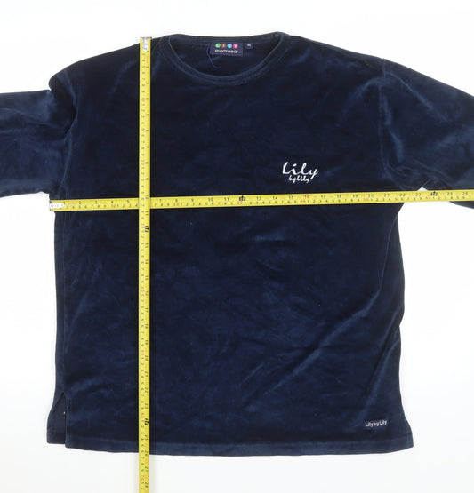 Lily Womens Blue Velvet Long Sleeve Nightshirt Top One Size