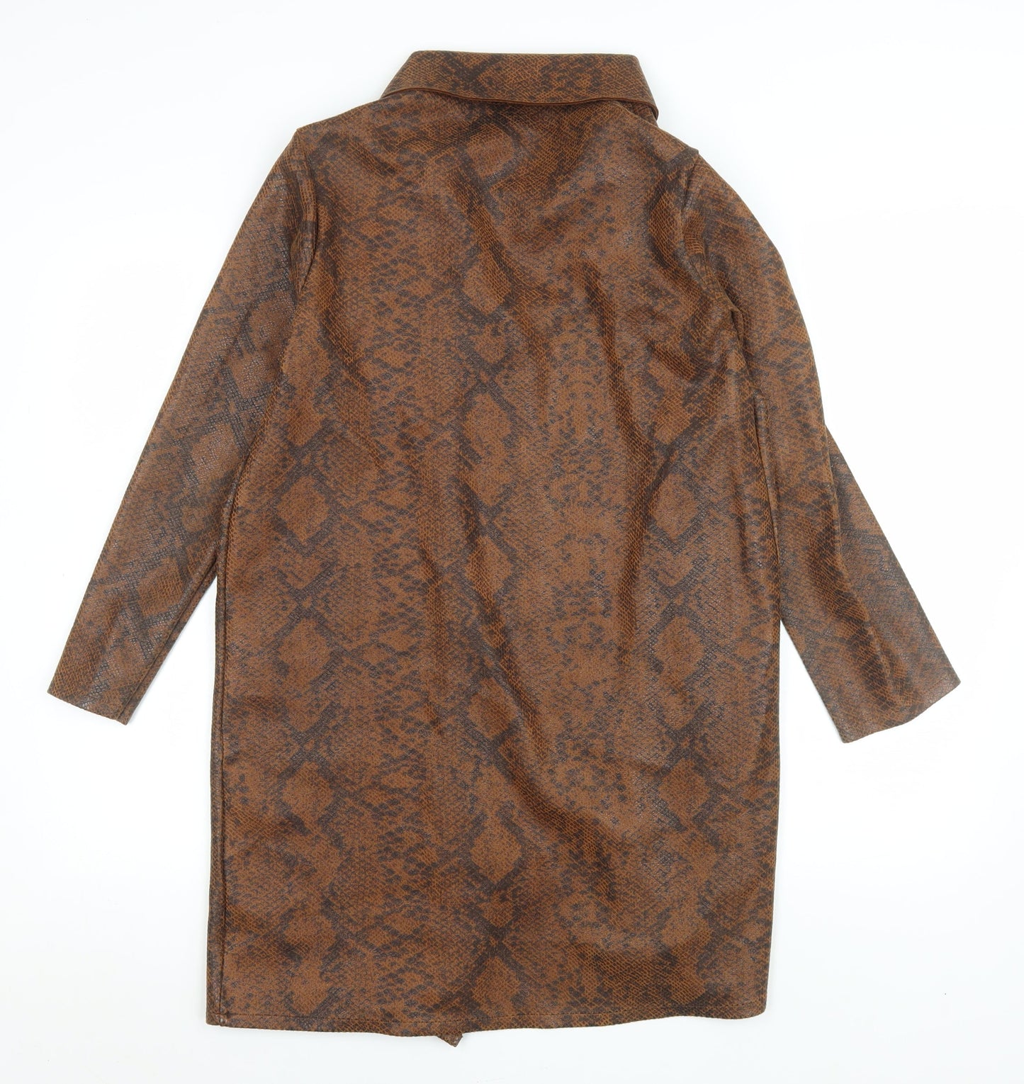 F&F Women's Brown Snakeskin Print Long Overcoat XS