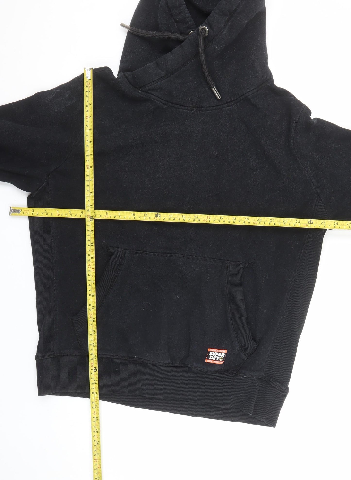 Superdry Men's Black 2XL Pullover Hoodie with Logo Pocket