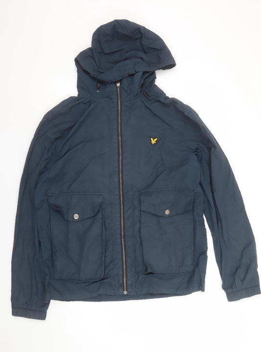 Lyle & Scott Men's Blue Hooded Windbreaker Jacket Size L