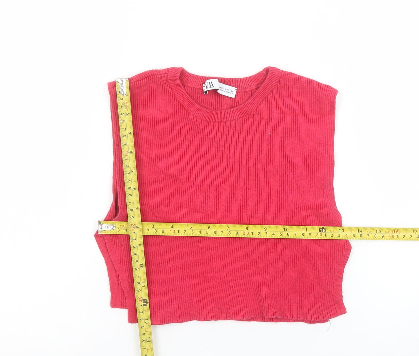 Zara Women Red Cropped Ribbed Tank Top Size 12 Cotton Blend