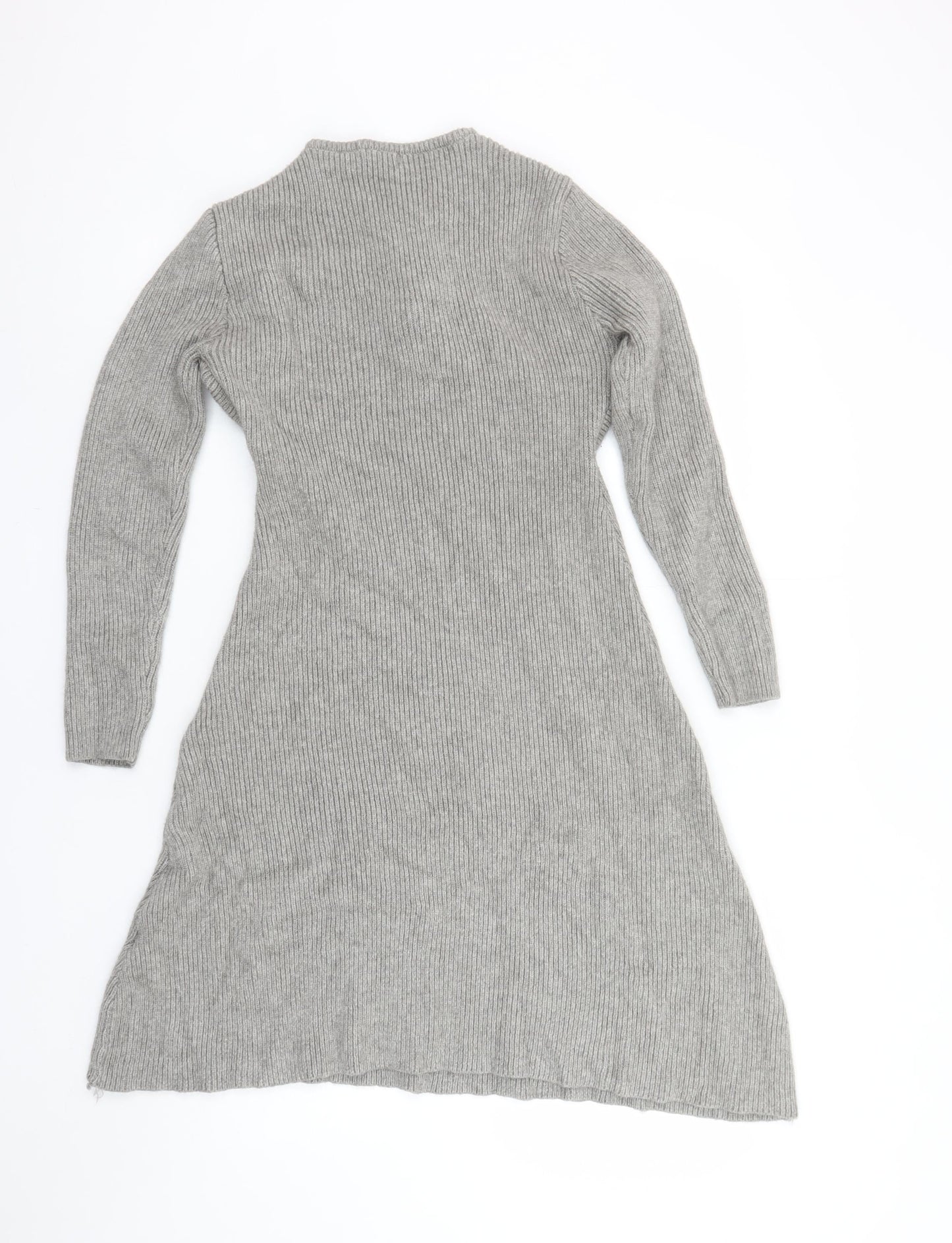 Styli Women Grey Long Sleeve Knit Sweater Dress Size L