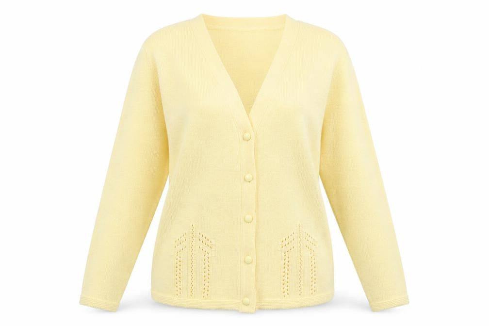 Jennifer Women Yellow V-Neck Button Cardigan M/L Acrylic Knit