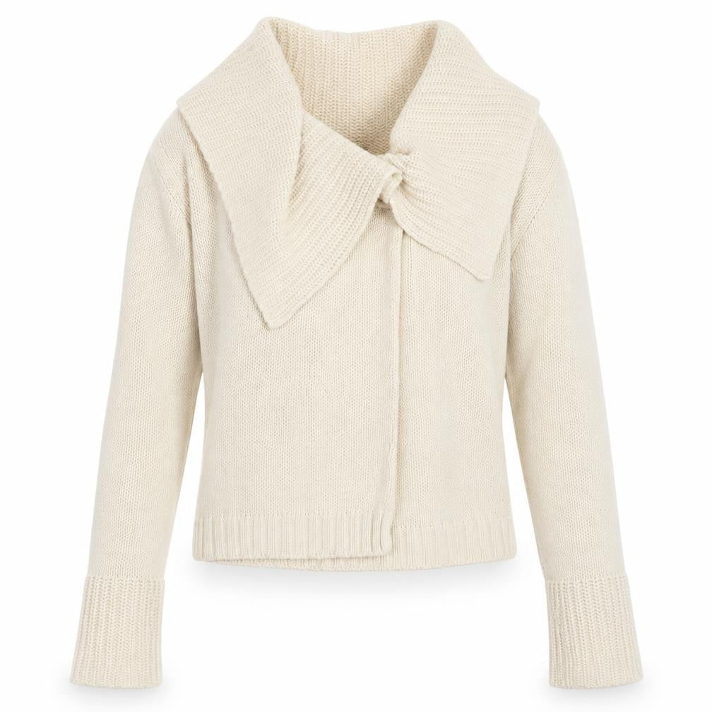 Vila Women Beige Cotton Chunky Knit Cowl Neck Cardigan M
