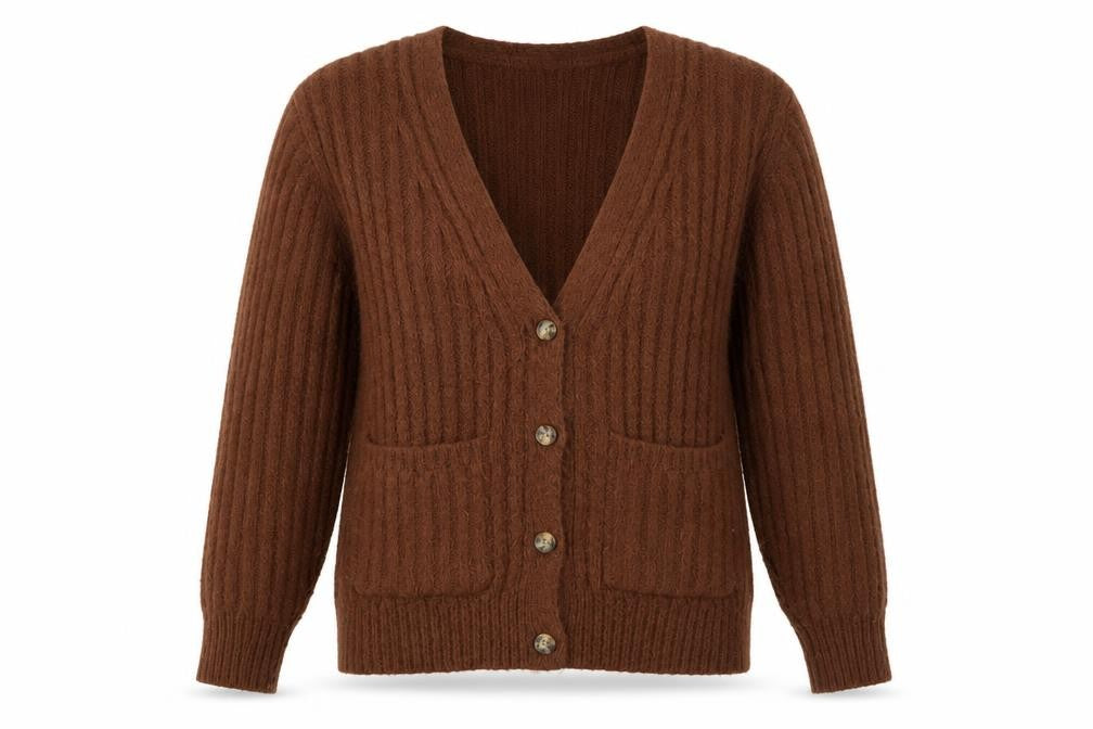 Jessica Simpson Women Brown Chunky-Knit Wool Blend Cardigan XS