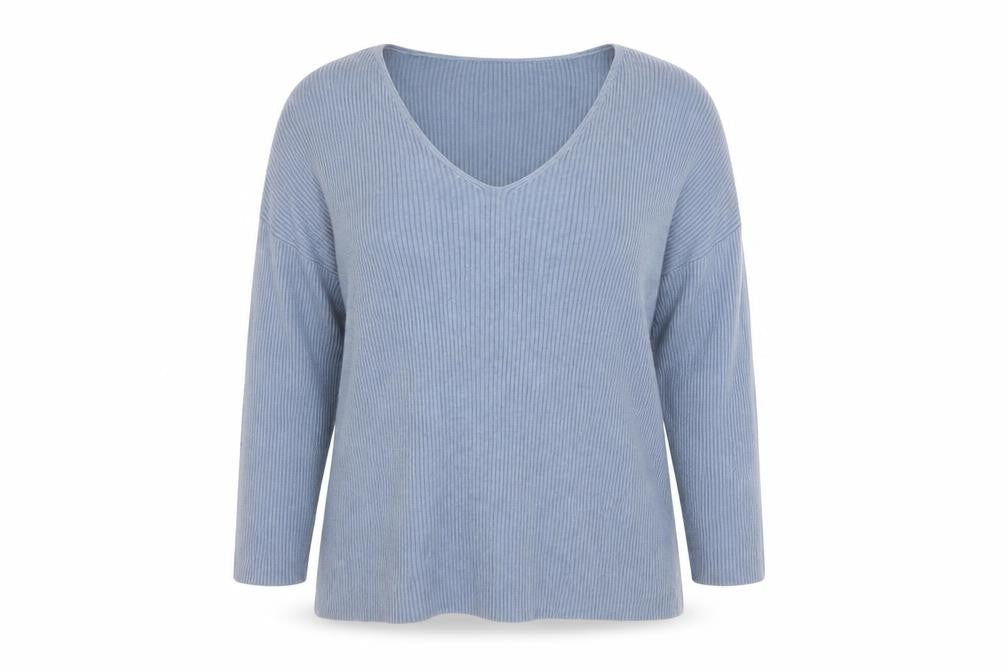 Great Plains Women’s Blue V-Neck Ribbed Knit Jumper Size 12