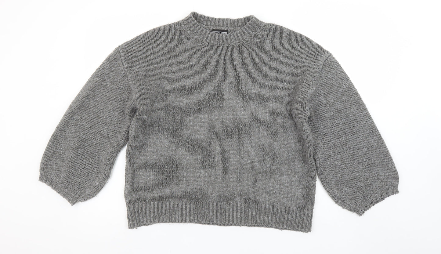 PrettyLittleThing Women Grey Acrylic Knit Crew Neck Jumper Size M