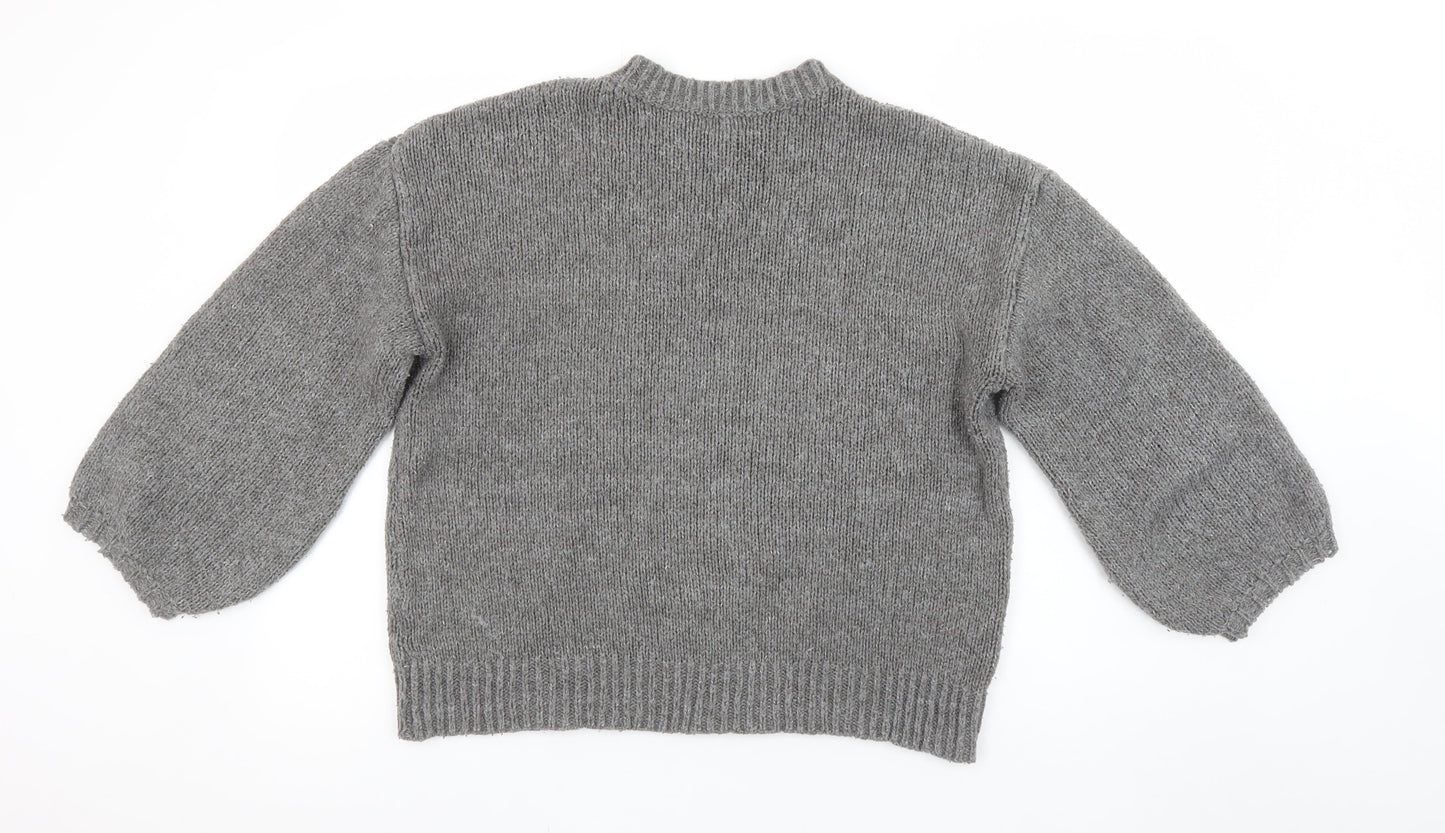 PrettyLittleThing Women Grey Acrylic Knit Crew Neck Jumper Size M