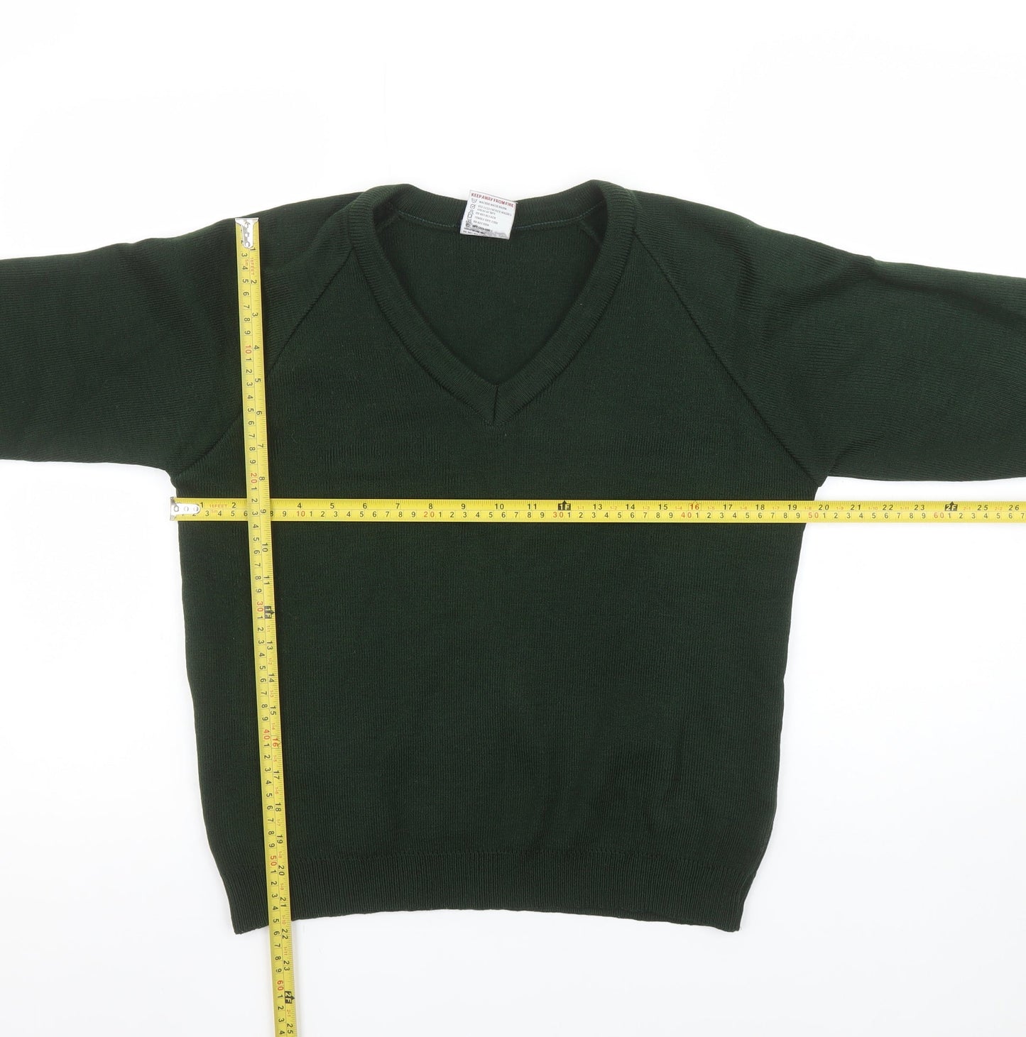 Rowlinson Boys Green V-Neck Acrylic School Jumper Size 34 in