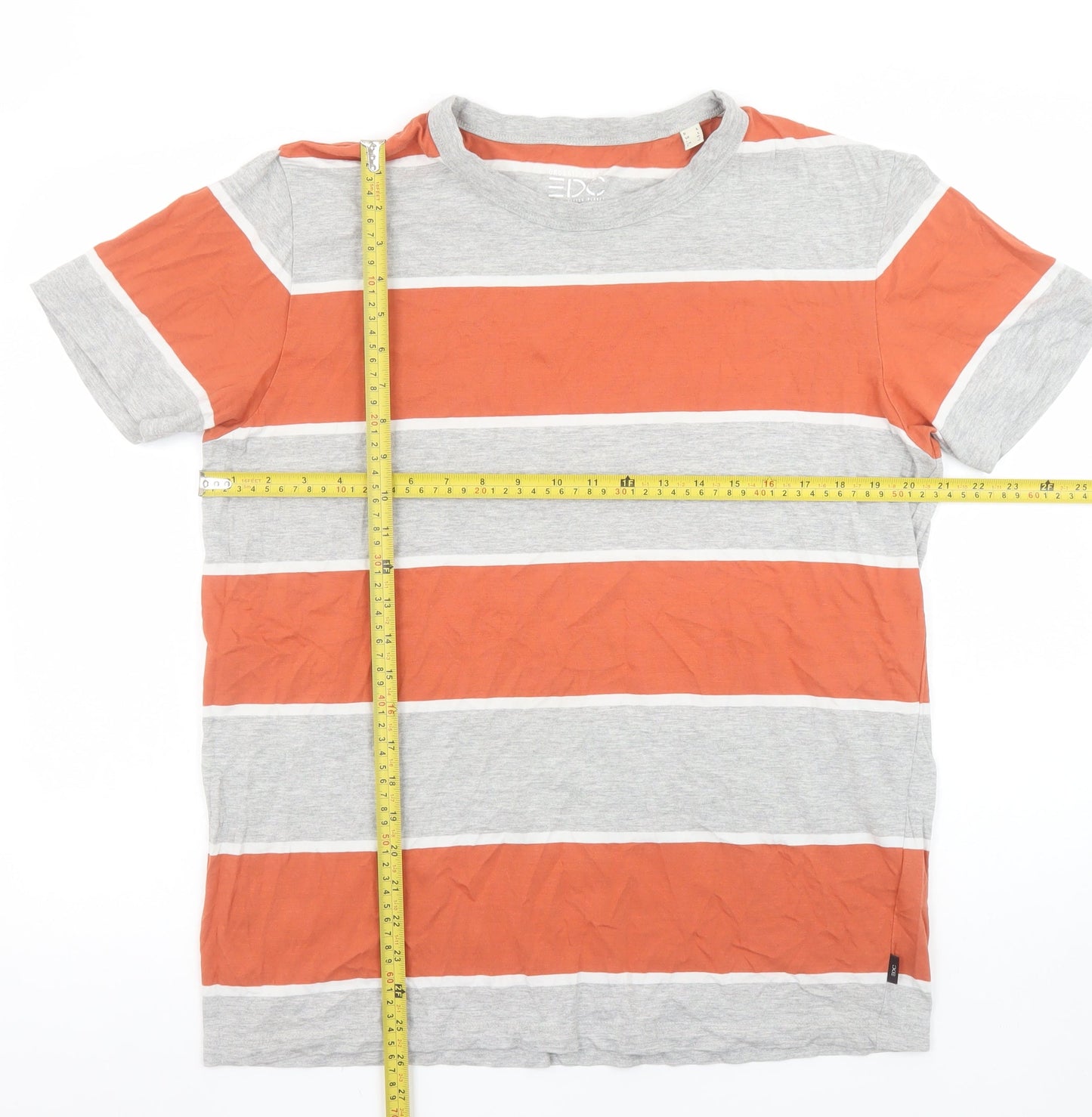 Esprit Men’s Grey and Orange Striped T-Shirt Size L Regular Fit